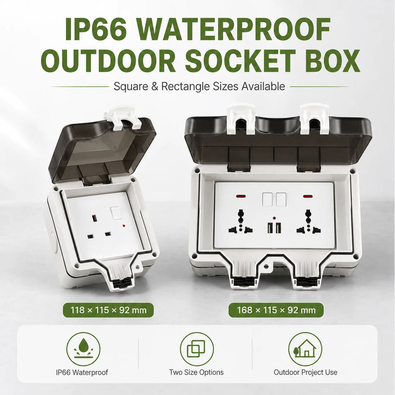 IP66 Waterproof Socket Universal UK Dual USB Outdoor Power Outlet,Kitchen And Bathroom Plug Adapter,Waterproof Rainproof Box