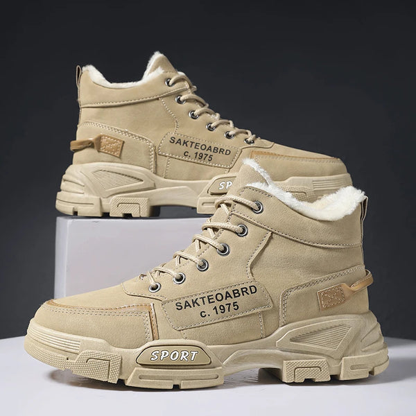 Men's boots winter warm plus velvet high-top Joker casual cotton boots fashion youth soft-sole non-slip outdoor snow work boots