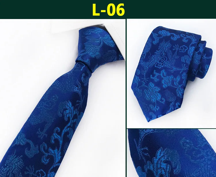 Men's Red Tie with A Chinese-style Design, Featuring A Jacquard Pattern of A Chinese Dragon; Available in Multiple Colors.