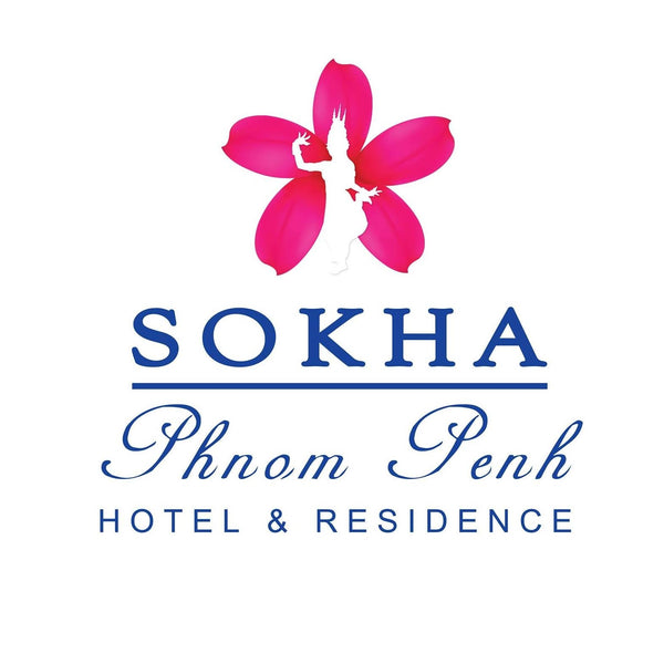Logo of Sokha Phnom Penh Hotel & Residence with a pink flower and silhouette on a white background