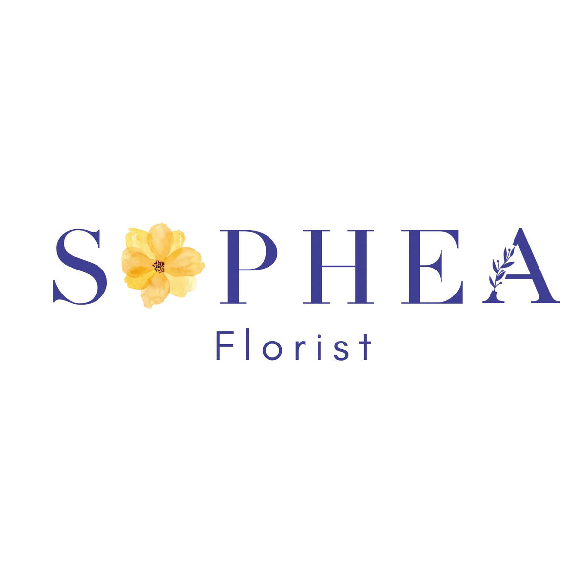 Sopheaa Florist logo with a yellow flower and leaf on a white background