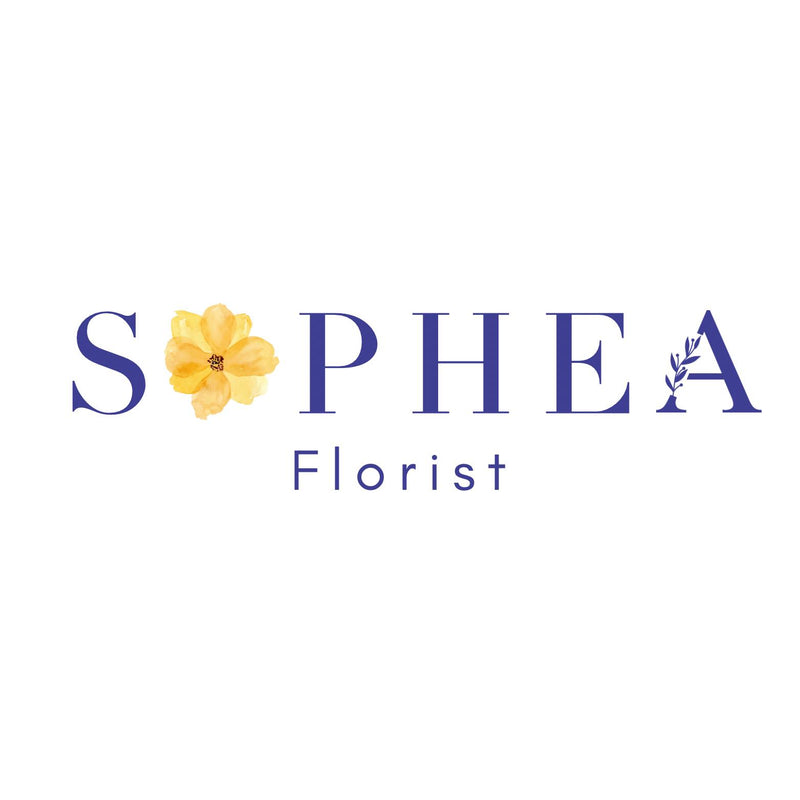Sopheaa Florist logo with a yellow flower and leaf on a white background