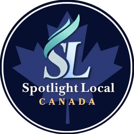Logo of Spotlight Local Canada with a blue maple leaf design.