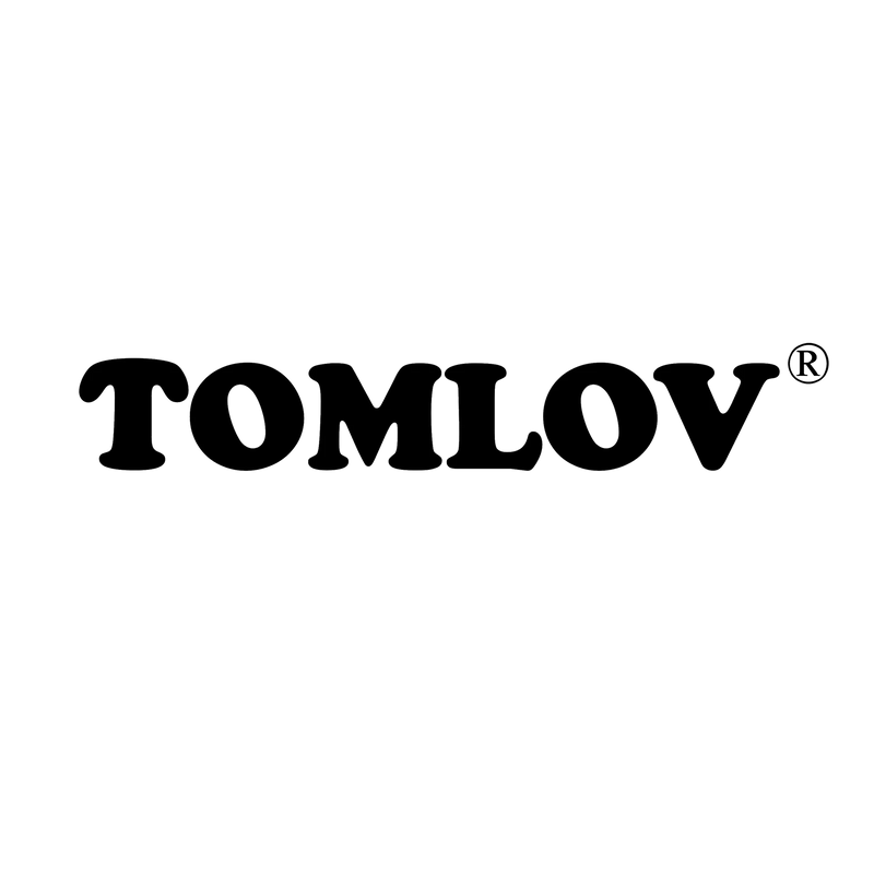 Black 'TOMLOV' logo on a white background