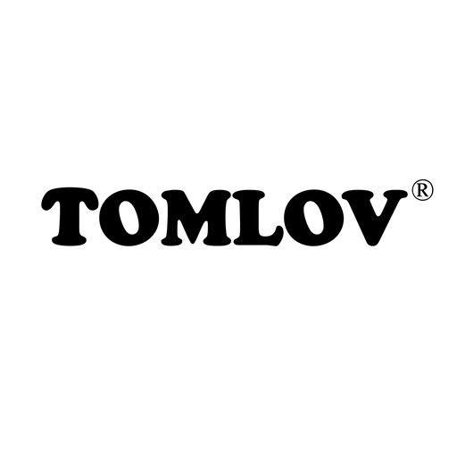 Black 'TOMLOV' logo on a white background