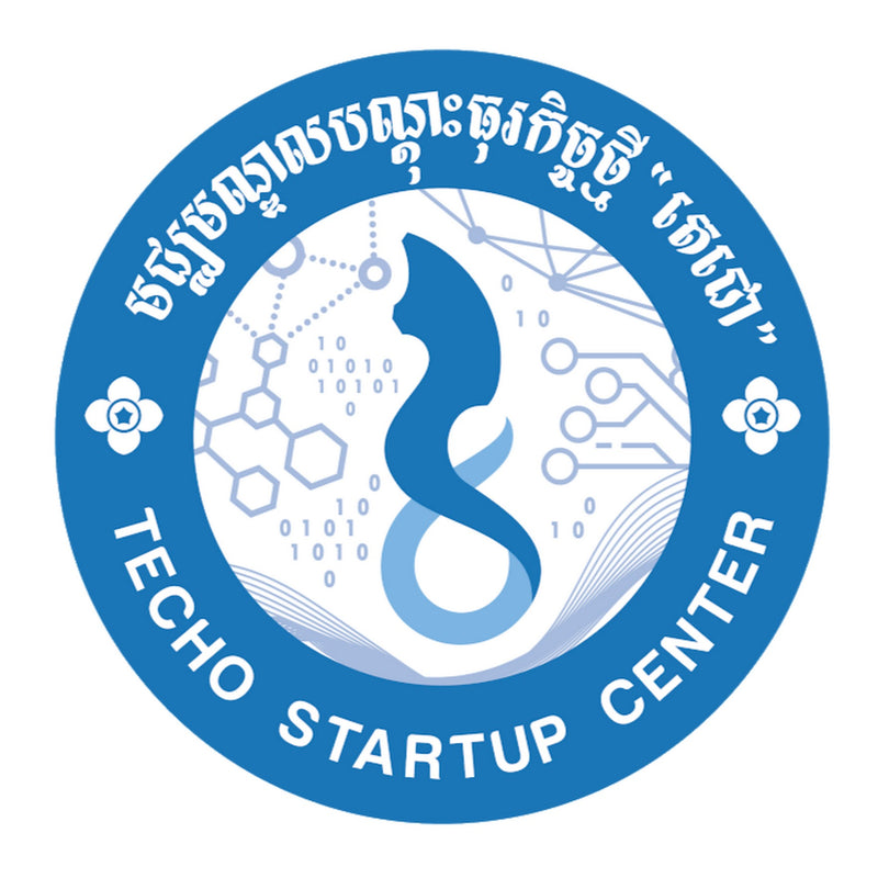 Logo of Techo Startup Center with blue and white design elements on a white background