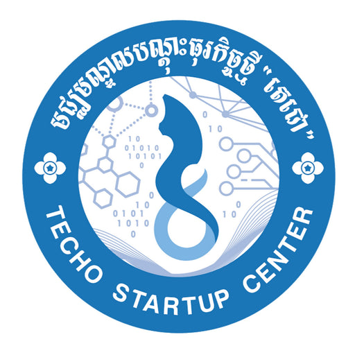 Logo of Techo Startup Center with blue and white design elements on a white background