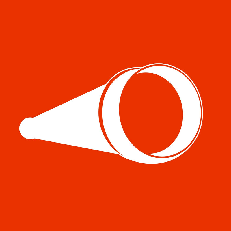 White traffic cone icon on a red background