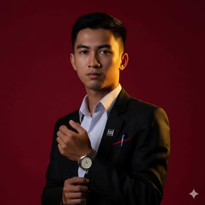 Man in a suit with a red background