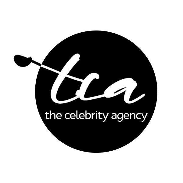 Logo of The Celebrity Agency with a black circle and white text on a white background