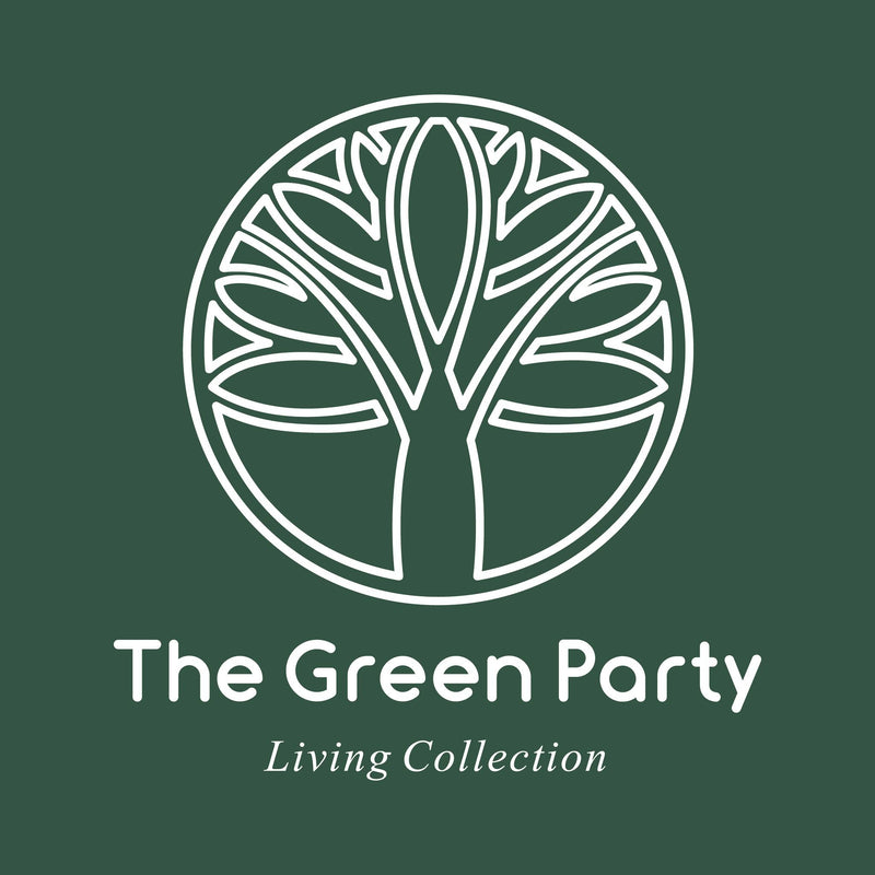 Logo of 'The Green Party Living Collection' with a stylized tree design on a green background.