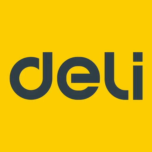 The word 'deli' in black on a yellow background