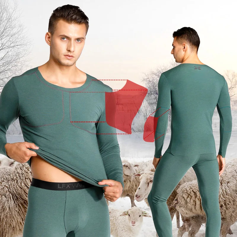 52025 Premium Warm Thermal Underwear with Merino Wool - Soft, Fleece-Lined Base Layer for Keeping You Cozy in Cold Weather