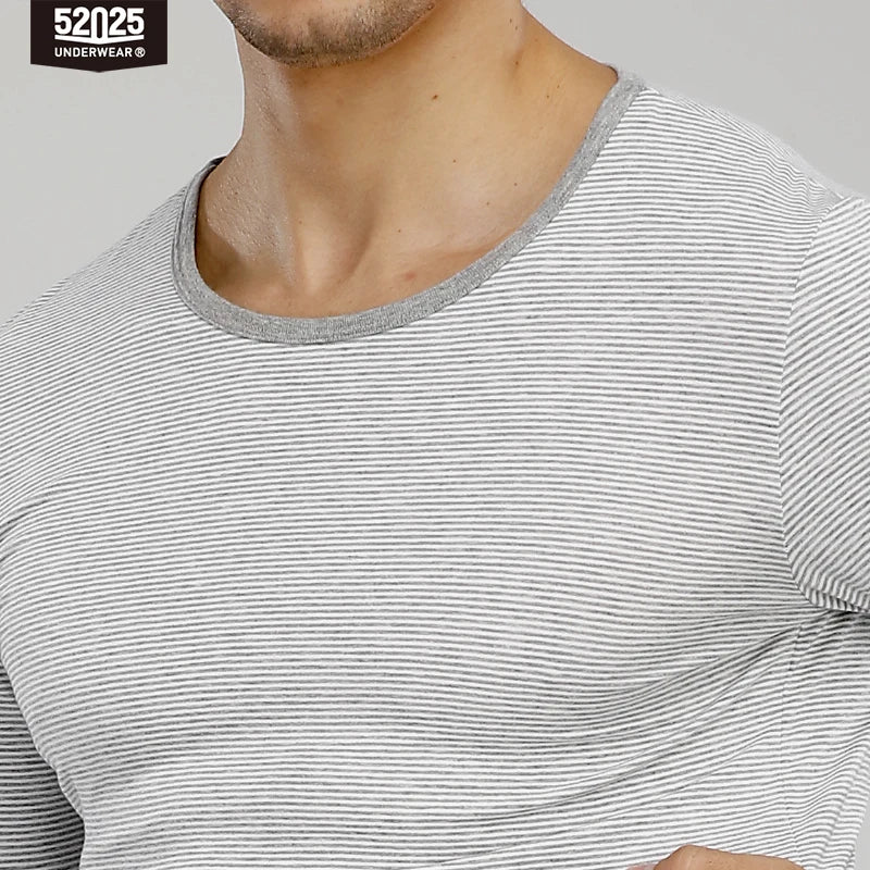 52025 Men's Striped Thermal Underwear – Lightweight Cotton-Modal Comfort, 3D Support Pouch and Breathable Fit