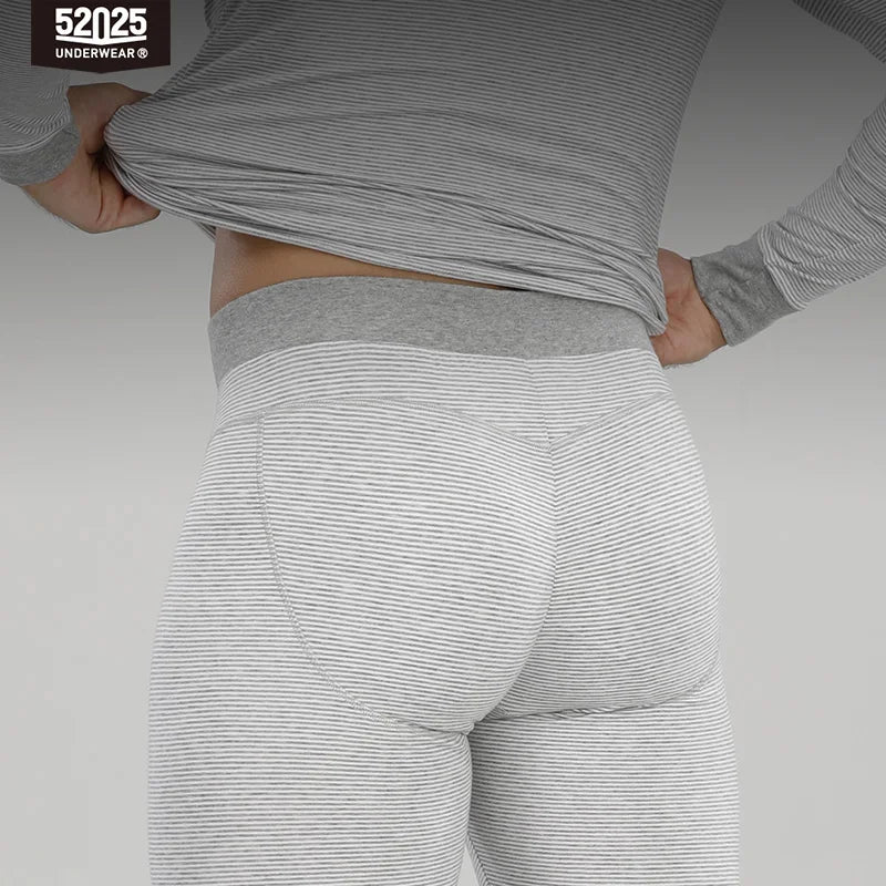 52025 Men's Striped Thermal Underwear – Lightweight Cotton-Modal Comfort, 3D Support Pouch and Breathable Fit