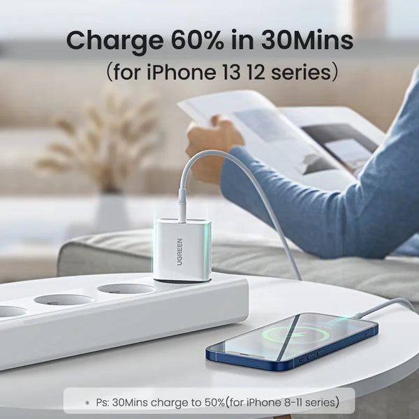ឆ្នាំងសាក UGREEN Quick Charge 4.0 3.0 QC PD ឆ្នាំងសាក 20W QC4.0 QC3.0 USB Type C ឆ្នាំងសាកលឿនសម្រាប់ iPhone 17 16 15 Pro Xiaomi Phone PDCharger