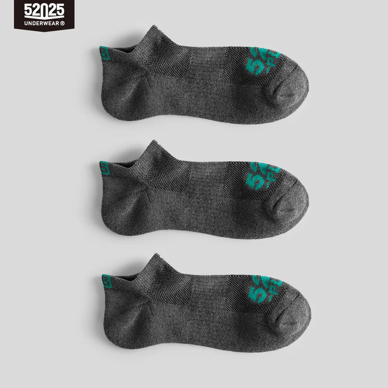 52025 Low-cut Athletic Socks 3 Pairs Breathable Cotton Sport Socks Quarter Ankle Low-rise Anti-drop Mens Socks Shorties 3pcs