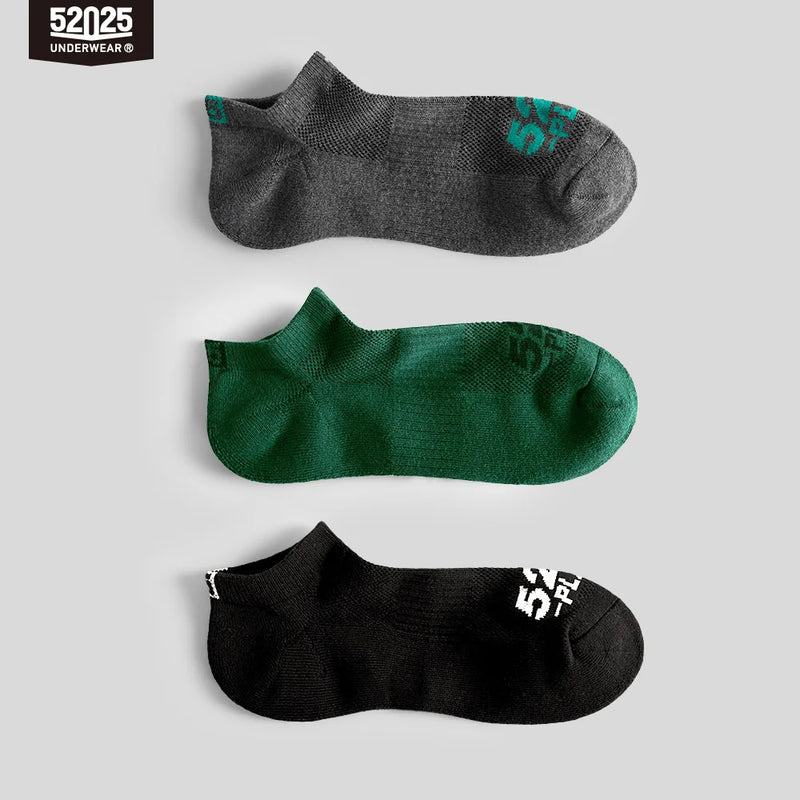52025 Low-cut Athletic Socks 3 Pairs Breathable Cotton Sport Socks Quarter Ankle Low-rise Anti-drop Mens Socks Shorties 3pcs