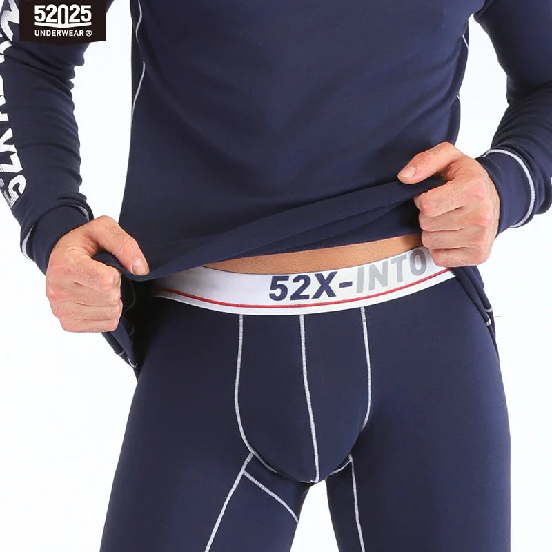 52025 Men's Fleece-Lined Thermal Underwear Set – Warm Cotton-Viscose Blend, Soft Winter Comfort and Cozy Everyday Fit