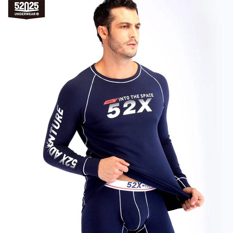 52025 Men's Fleece-Lined Thermal Underwear Set – Warm Cotton-Viscose Blend, Soft Winter Comfort and Cozy Everyday Fit
