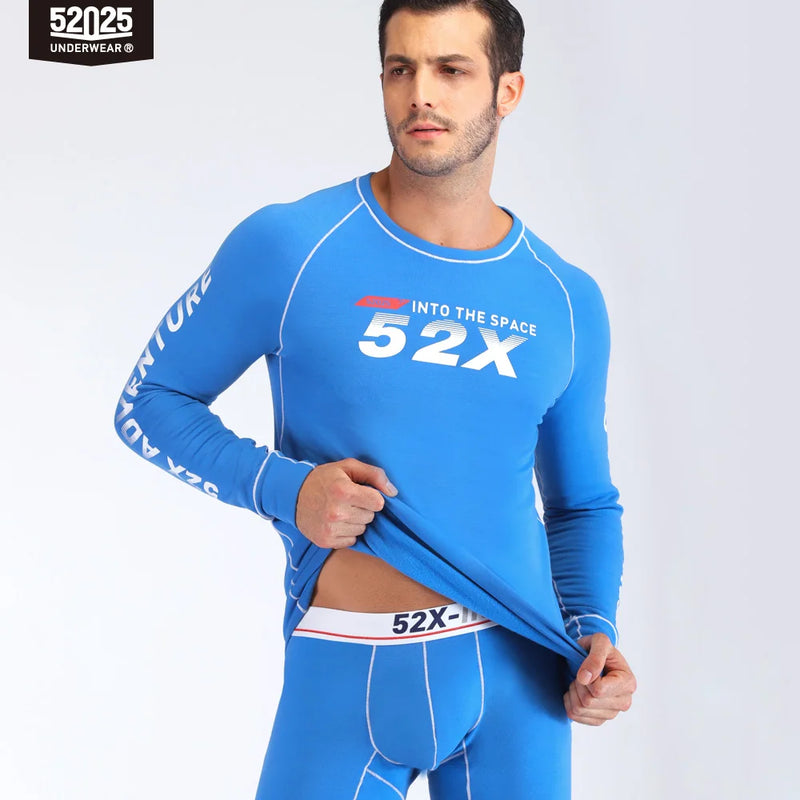 52025 Men's Fleece-Lined Thermal Underwear Set – Warm Cotton-Viscose Blend, Soft Winter Comfort and Cozy Everyday Fit