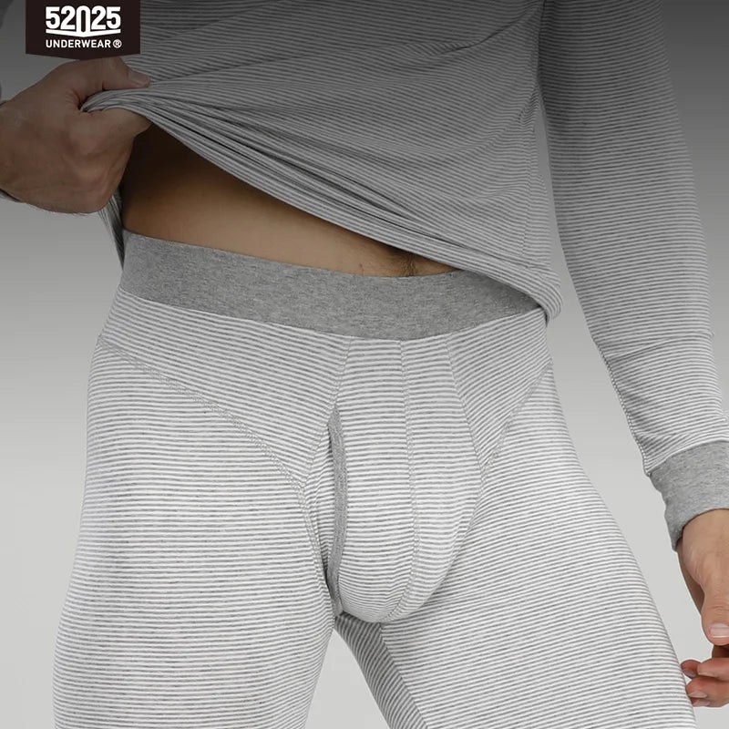 52025 Men's Striped Thermal Underwear – Lightweight Cotton-Modal Comfort, 3D Support Pouch and Breathable Fit
