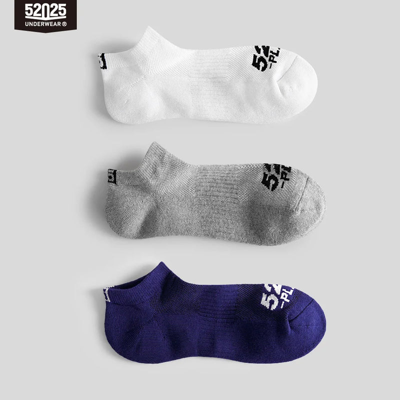 52025 Low-cut Athletic Socks 3 Pairs Breathable Cotton Sport Socks Quarter Ankle Low-rise Anti-drop Mens Socks Shorties 3pcs