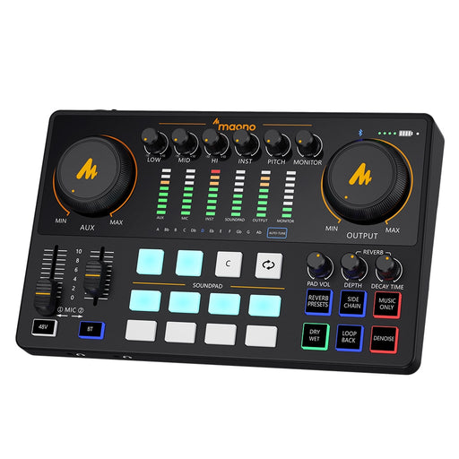 Maono Audio Interface DJ Mixer All in One Portable Podcast Studio for Recording Live Streaming Youtube Guitar PC Sound Card Kit Default Title