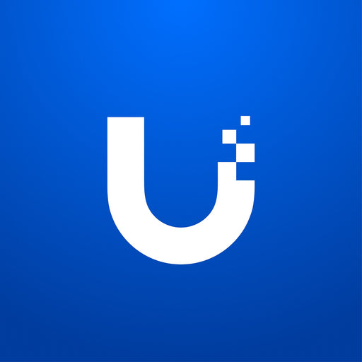 White 'U' logo on a blue background
