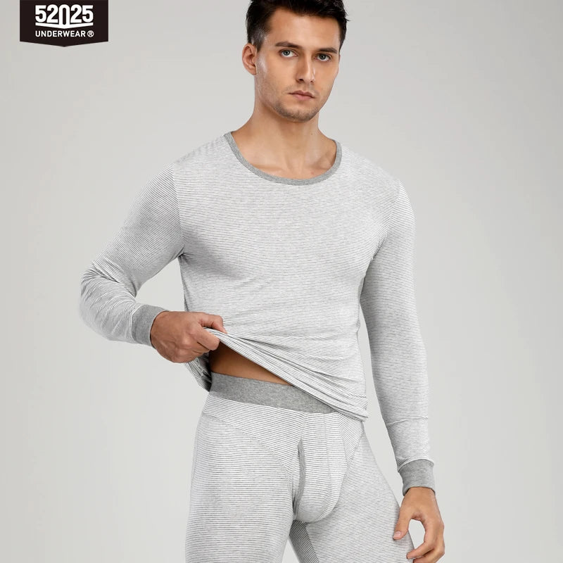 52025 Men's Striped Thermal Underwear – Lightweight Cotton-Modal Comfort, 3D Support Pouch and Breathable Fit