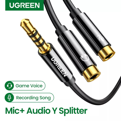 UGREEN 3.5mm Audio Splitter Cable for Computer 3.5mm 1 Male to 2 Female Mic Y Splitter AUX Cable Headset Splitter PVC Wire