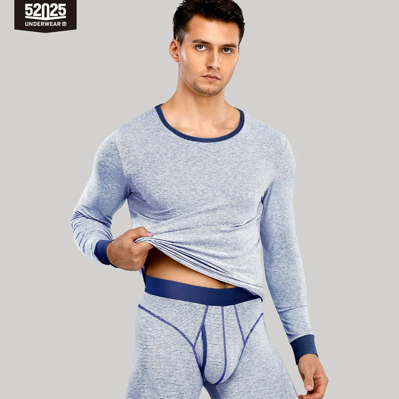 52025 Men's Striped Thermal Underwear – Lightweight Cotton-Modal Comfort, 3D Support Pouch and Breathable Fit
