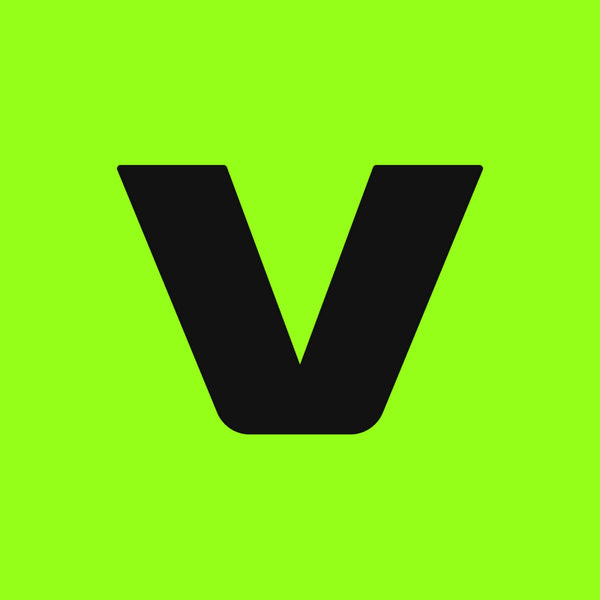 A bold black letter V centered on a bright neon green background.