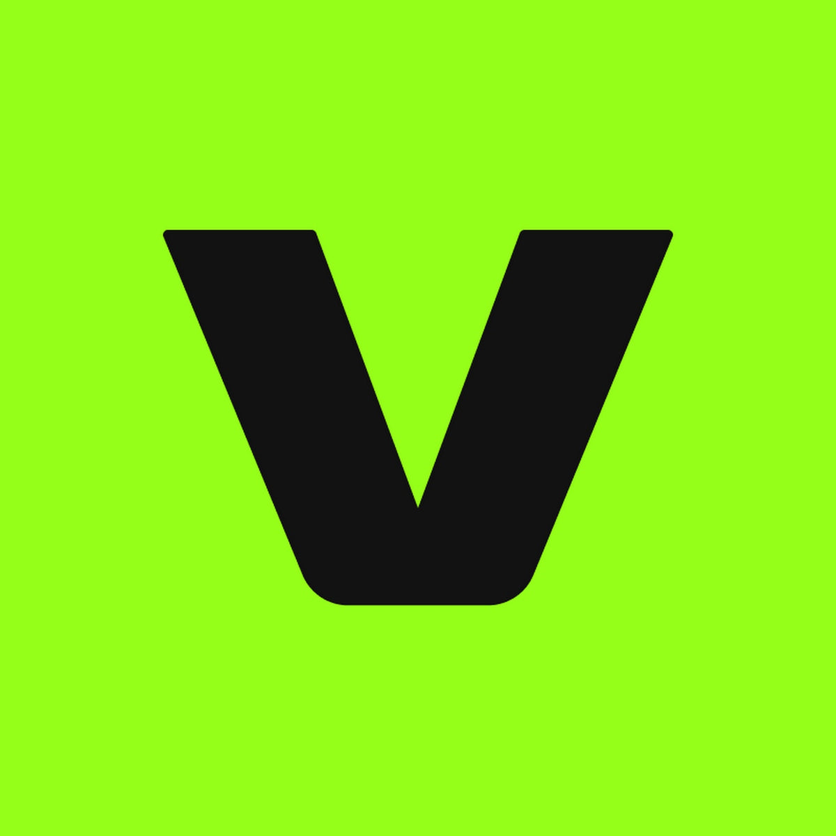 A bold black letter V centered on a bright neon green background.