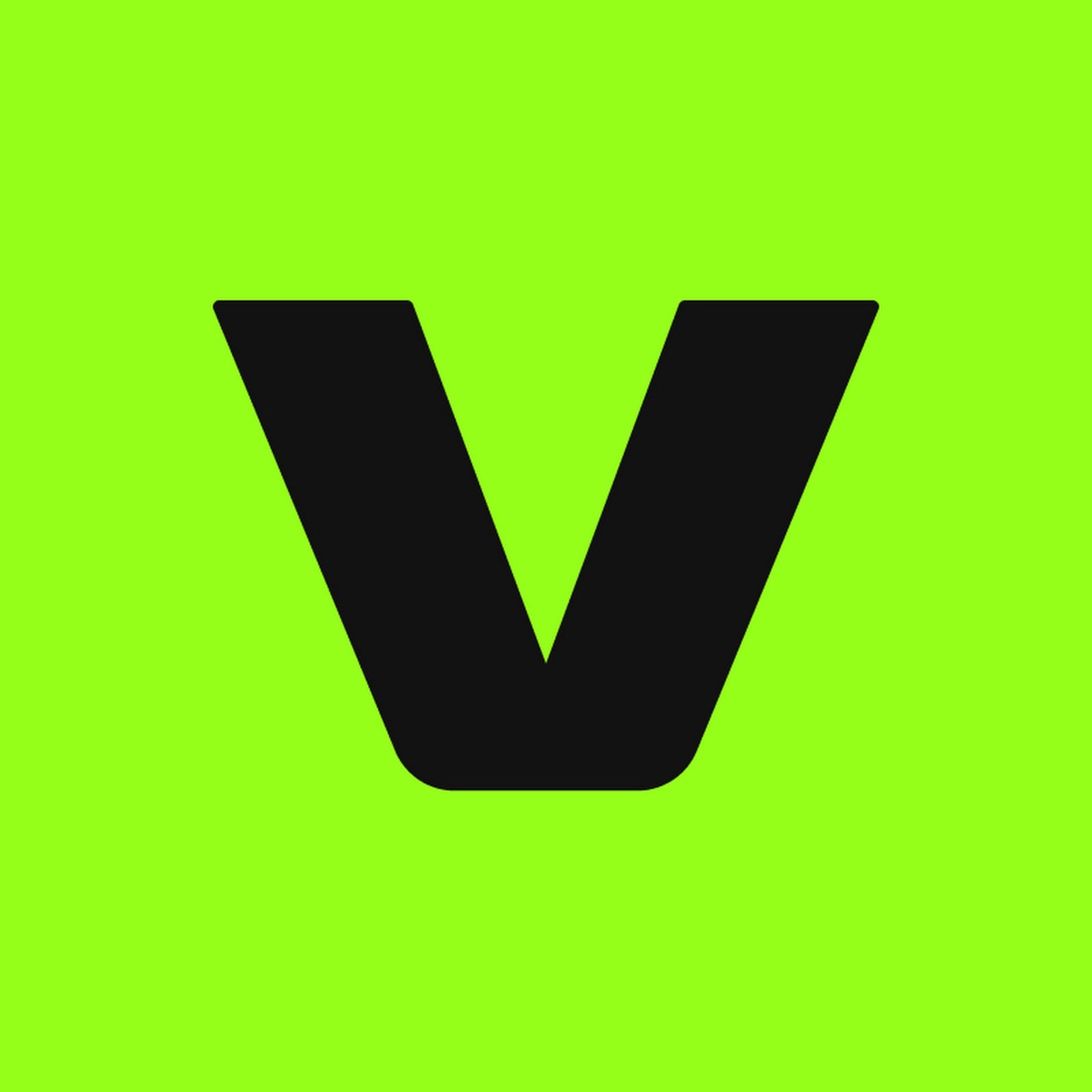 A bold black letter V centered on a bright neon green background.