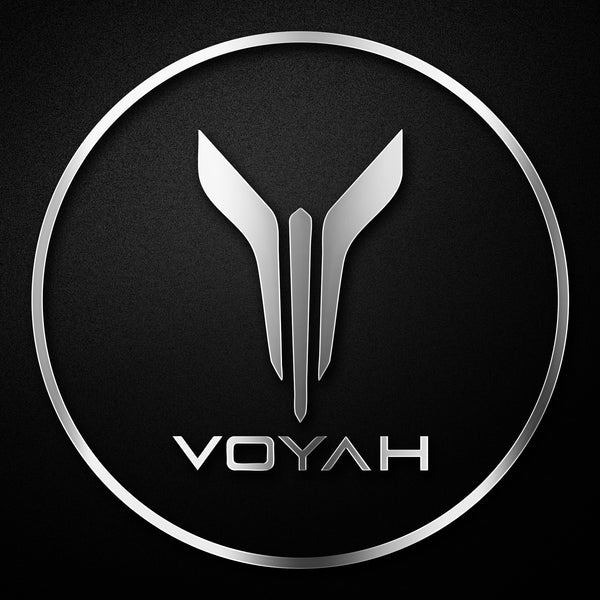 Silver logo with 'VOYAH' text on a black background