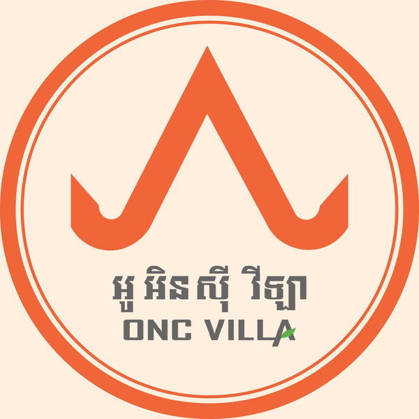 Logo of ONC Villa with an orange symbol and text on a beige background