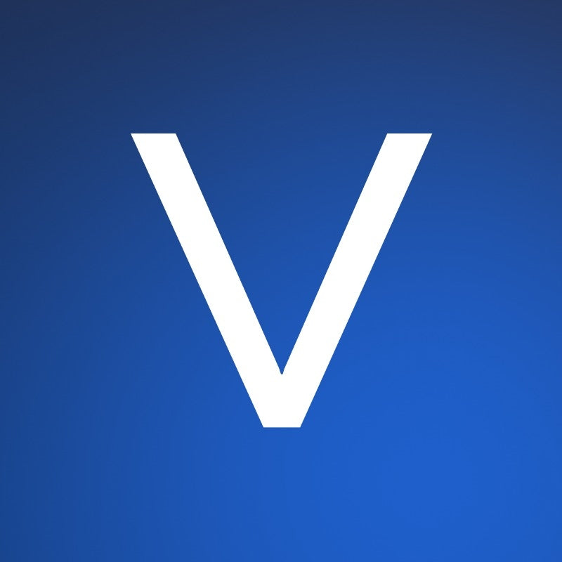 White letter 'V' on a blue background