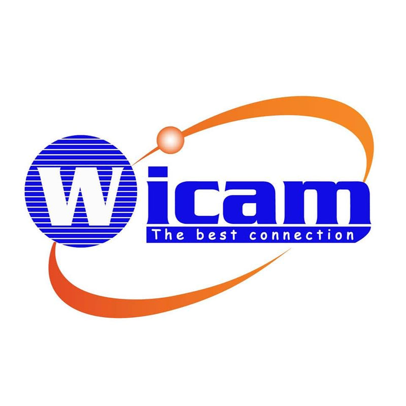 Wicam logo with blue and orange design on a white background