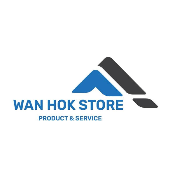 Logo of Wan Hok Store with blue and black design on a white background