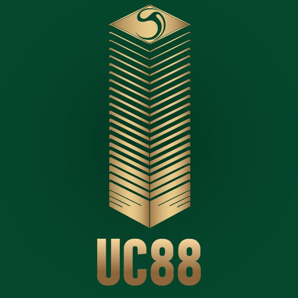 Gold geometric design with 'UC88' on a green background