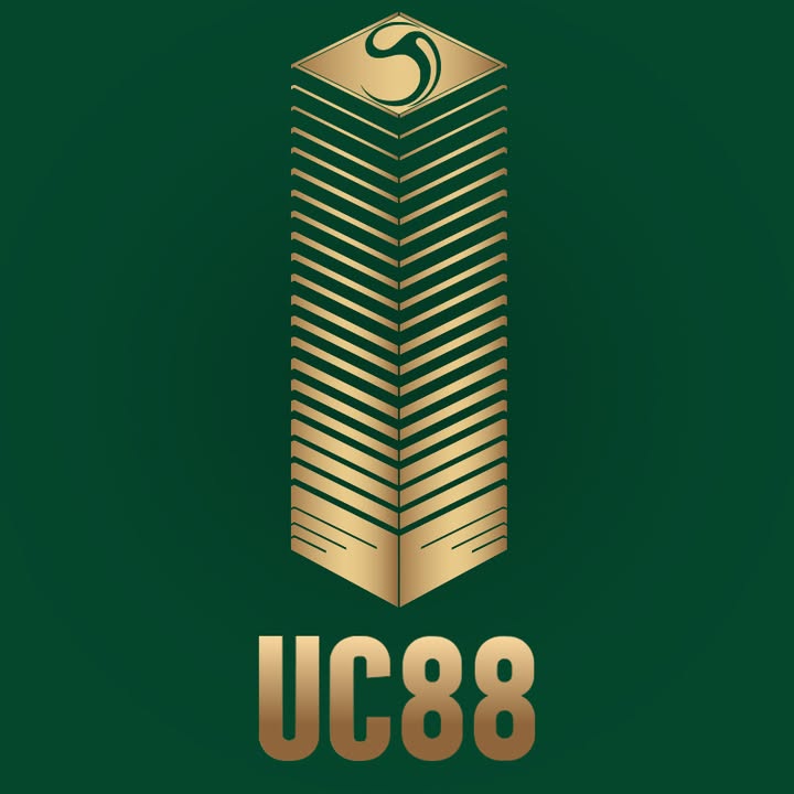 Gold geometric design with 'UC88' on a green background