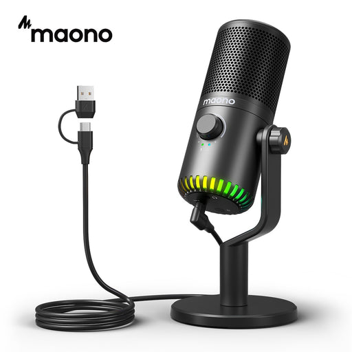 Maono USB Gaming Microphone With Type C Adapter For Phone PC Breath Light Zero Latency Monitoring For Podcasting Streaming DM30