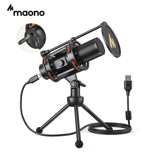 USB Computer Microphone MAONO Condenser Mic with Gain Knob Zero Latency Monitoring For Podcasting Streaming YouTube PM471TS
