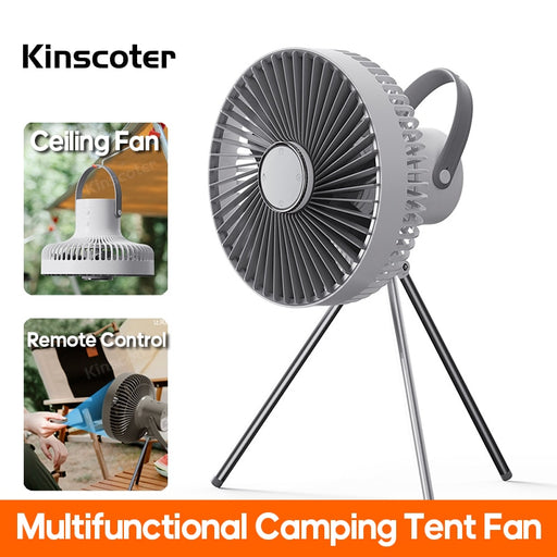 KINSCOTER 10000mAh Portable Camping Fan Rechargeable Portable Tent Circulator Wireless Ceiling Electric Fan LED Lighting Tripod