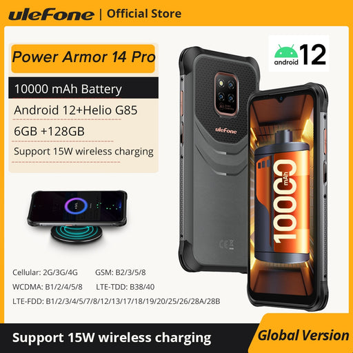 Ulefone Power Armor 14 Pro Rugged Phone 10000mAh Android 12 Waterproof Smartphone 128GB Wireless Charging NFC Global version