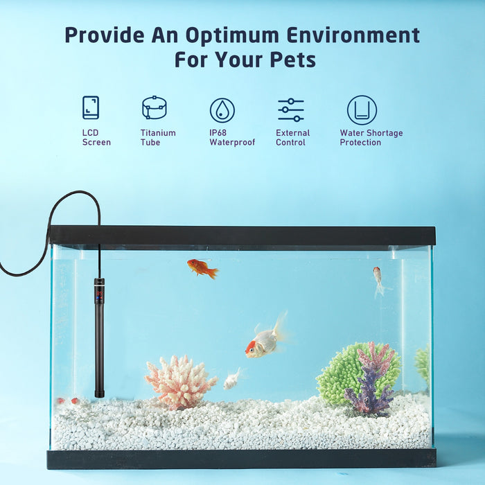 INKBIRD PLUS Aquarium Submersible Heater Fish Tank LCD Display Digital Adjustable Water Heating Rod Constant Temperature Control