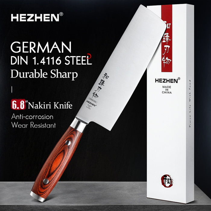 HEZHEN BASSIC Series Stainless Steel Nakiri Slice Kitchen Knife German Molybdenum Vanadium Steel Cook Knife SPAIN