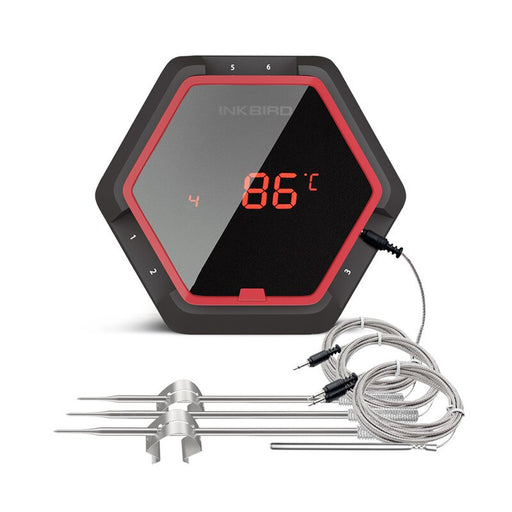 INKBIRD IBT-6XS Wireless BBQ Thermometer Digital Cooking Meat Food Oven Grilling Thermometer 6 Probes&amp;Timer USB Rechargeable China 6XS Red 4 sensor
