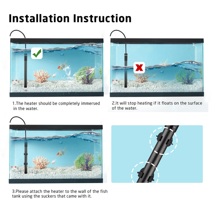 INKBIRD PLUS Aquarium Submersible Heater Fish Tank LCD Display Digital Adjustable Water Heating Rod Constant Temperature Control